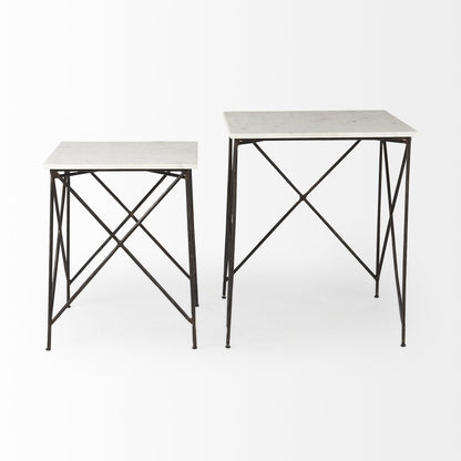 Antiqued Angular Metal And Marble End Table