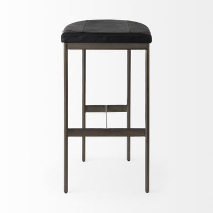 Black Leather Bar Stool With Gold Metal Frame