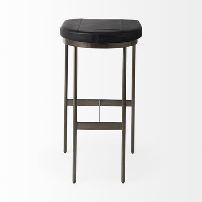 Black Leather Bar Stool With Gold Metal Frame