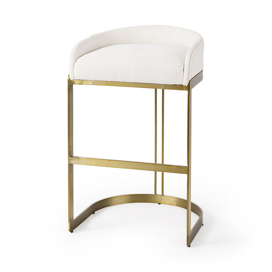 33" Off White And Gold Low Back Bar Stool