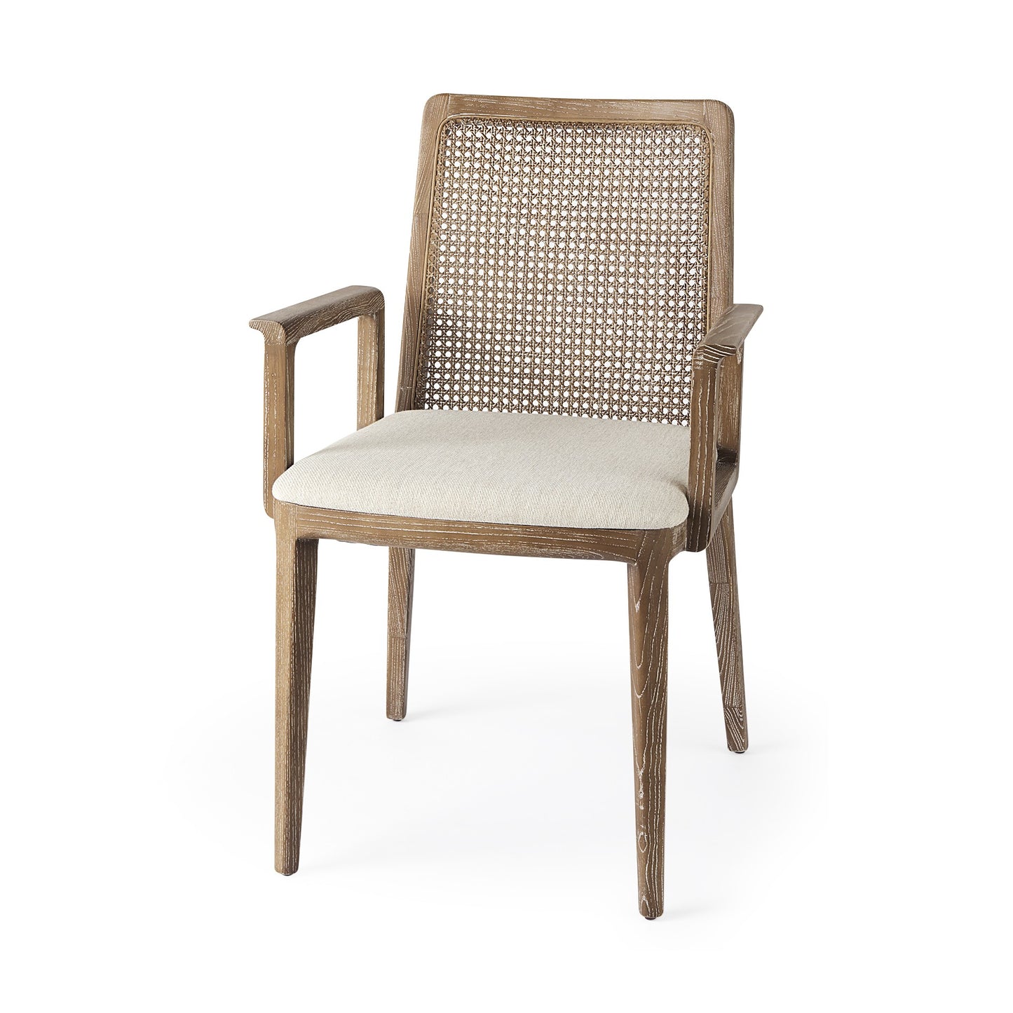 Light Natural and Cream Uholstery and Cane Dining Armchair