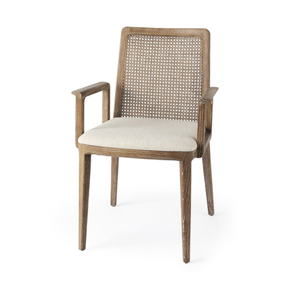 Light Natural and Cream Uholstery and Cane Dining Armchair