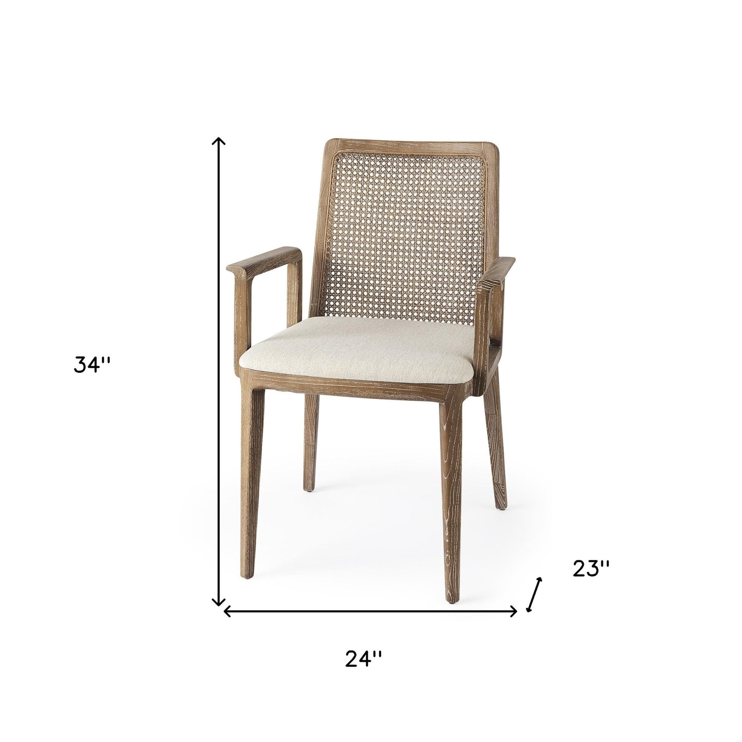 Light Natural and Cream Uholstery and Cane Dining Armchair