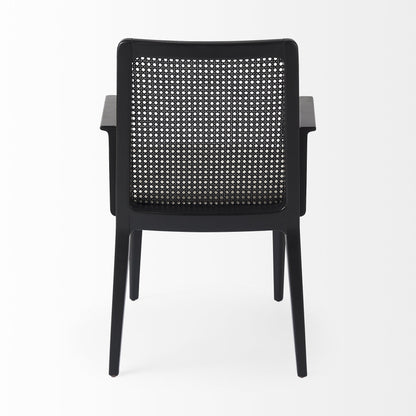 Black and Cream Uholstery and Cane Dining Armchair