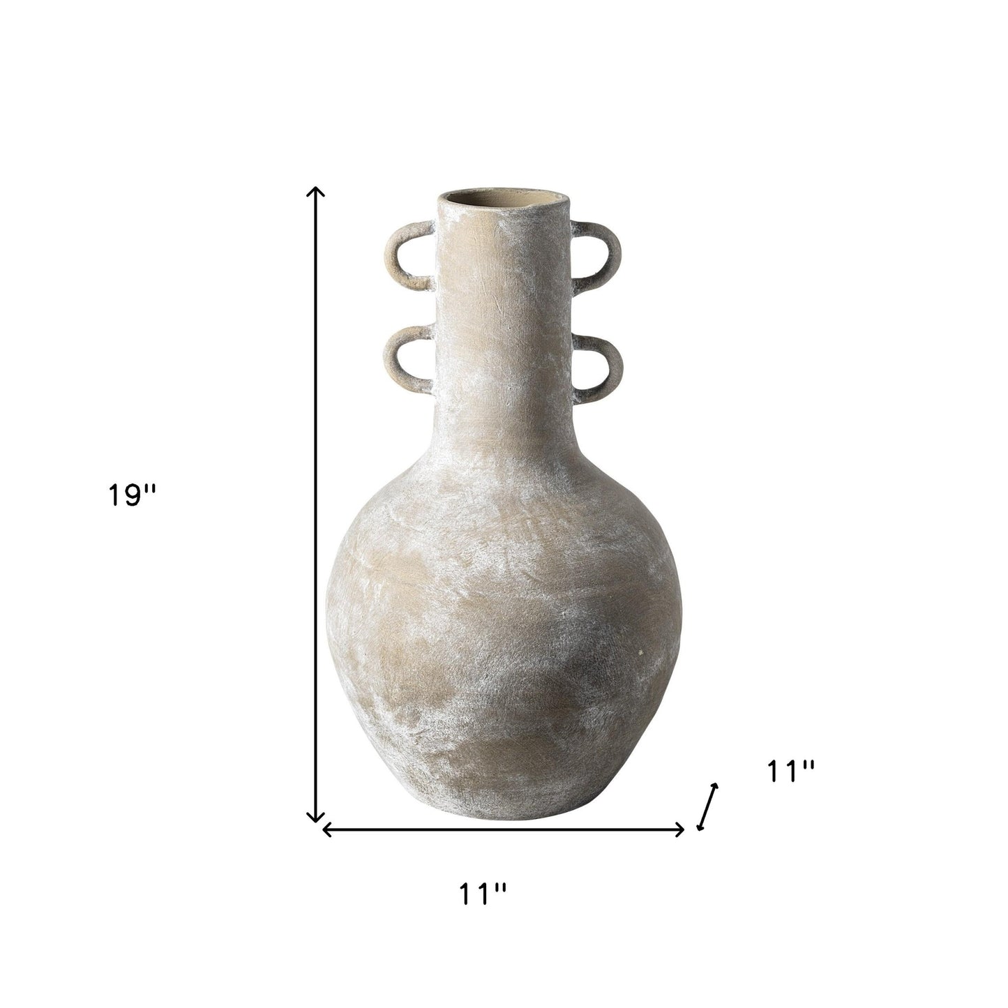 Rustic Whitewash Brown Double Handle Ceramic Vase