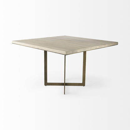 Modern Square Wood and Gold Dining Table