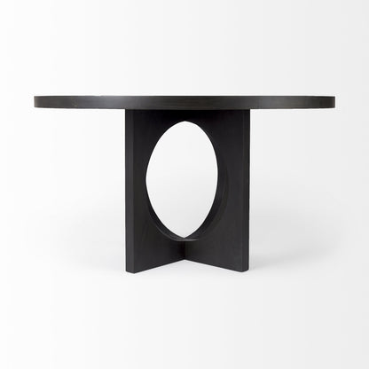 Black Wood Round Geometric Dining Table
