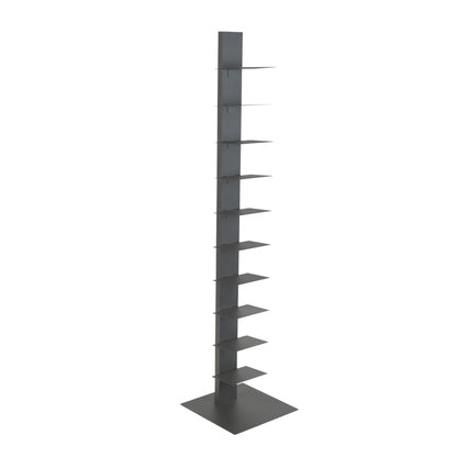 Dark Gray Metal Ten Shelf Modern Tower Bookcase