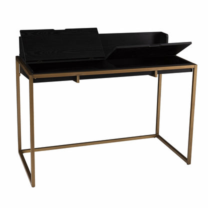 46" Black And Gold Writing Desk