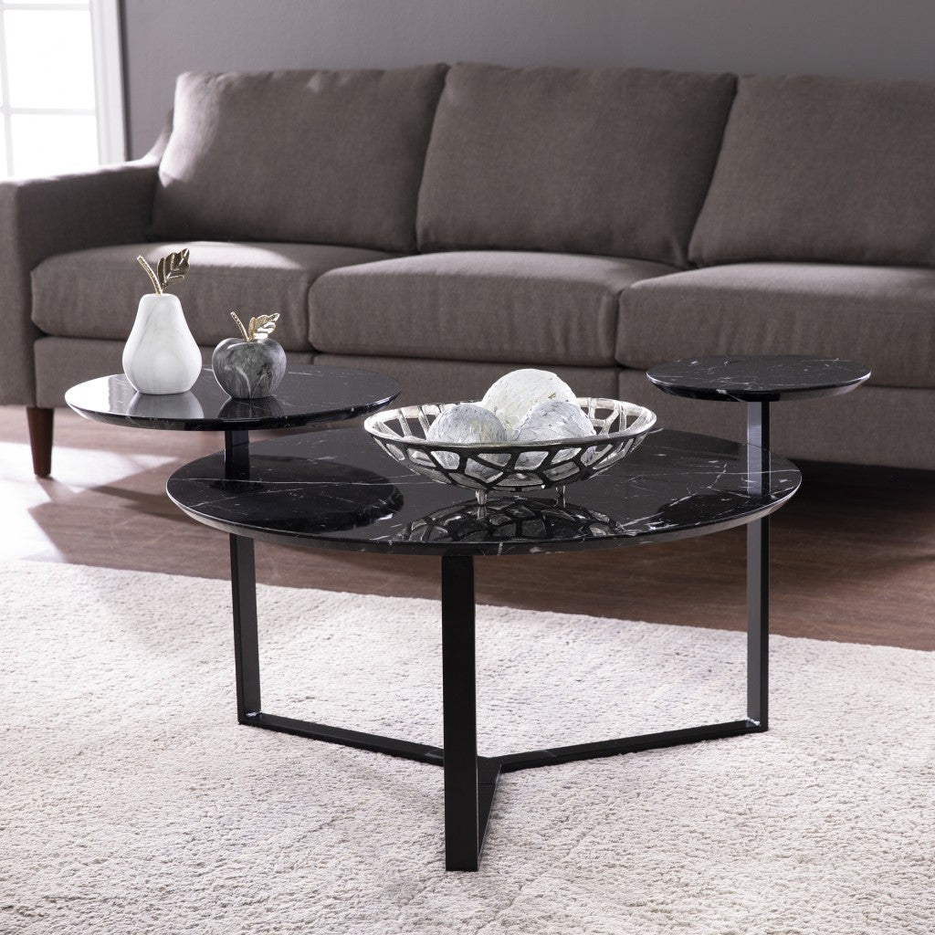 43" Black Solid Manufactured Wood And Metal Free Form Coffee Table