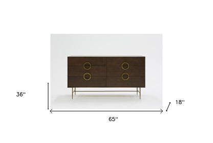 65" Acacia Solid Wood Six Drawer Double Dresser