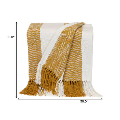 Mustard Woven Cotton Striped Throw Blanket