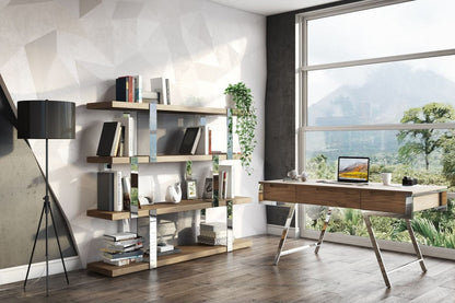 63" Walnut and Chrome Rectangular Writing Desk With Three Drawers