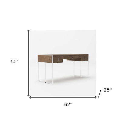 62" Walnut Manufactured Wood Rectangular Writing Desk With Four Drawers