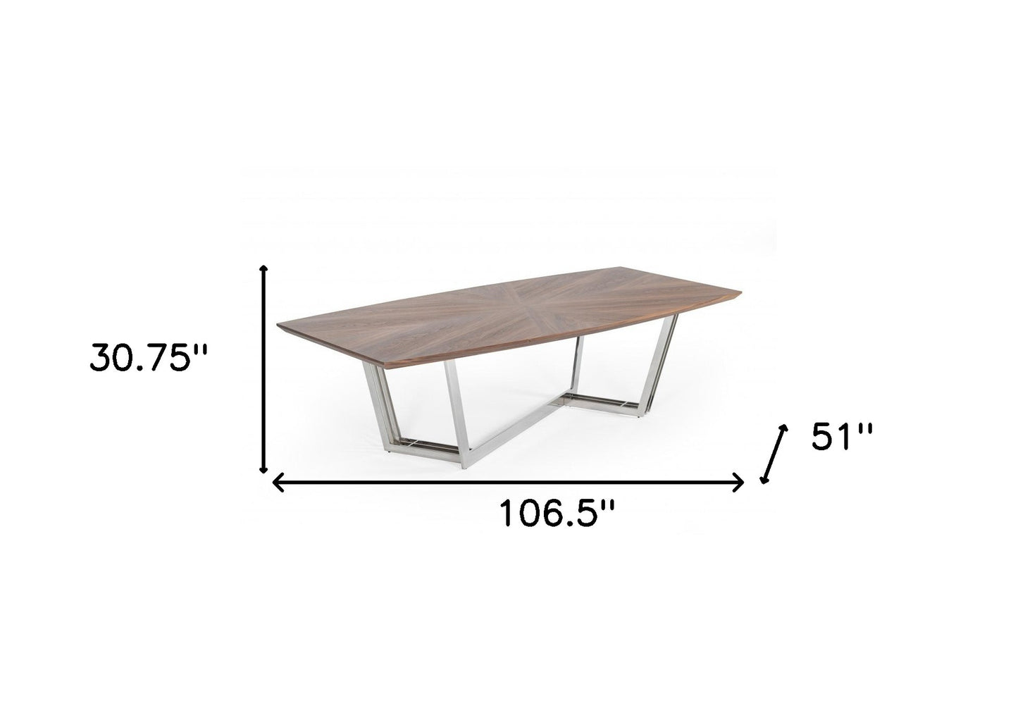 107" Walnut And Silver Rectangular Manufactured Wood And Iron Dining Table