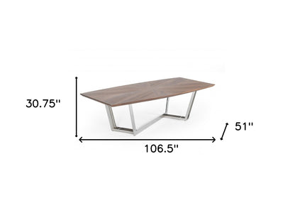 107" Walnut And Silver Rectangular Manufactured Wood And Iron Dining Table