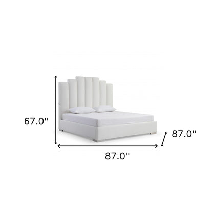 Queen White Vertical Channel Faux Leather Bed with USB