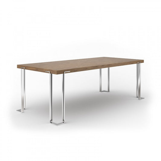 95" Walnut And Chrome Rectangular Manufactured Wood And Stainless Steel Dining Table