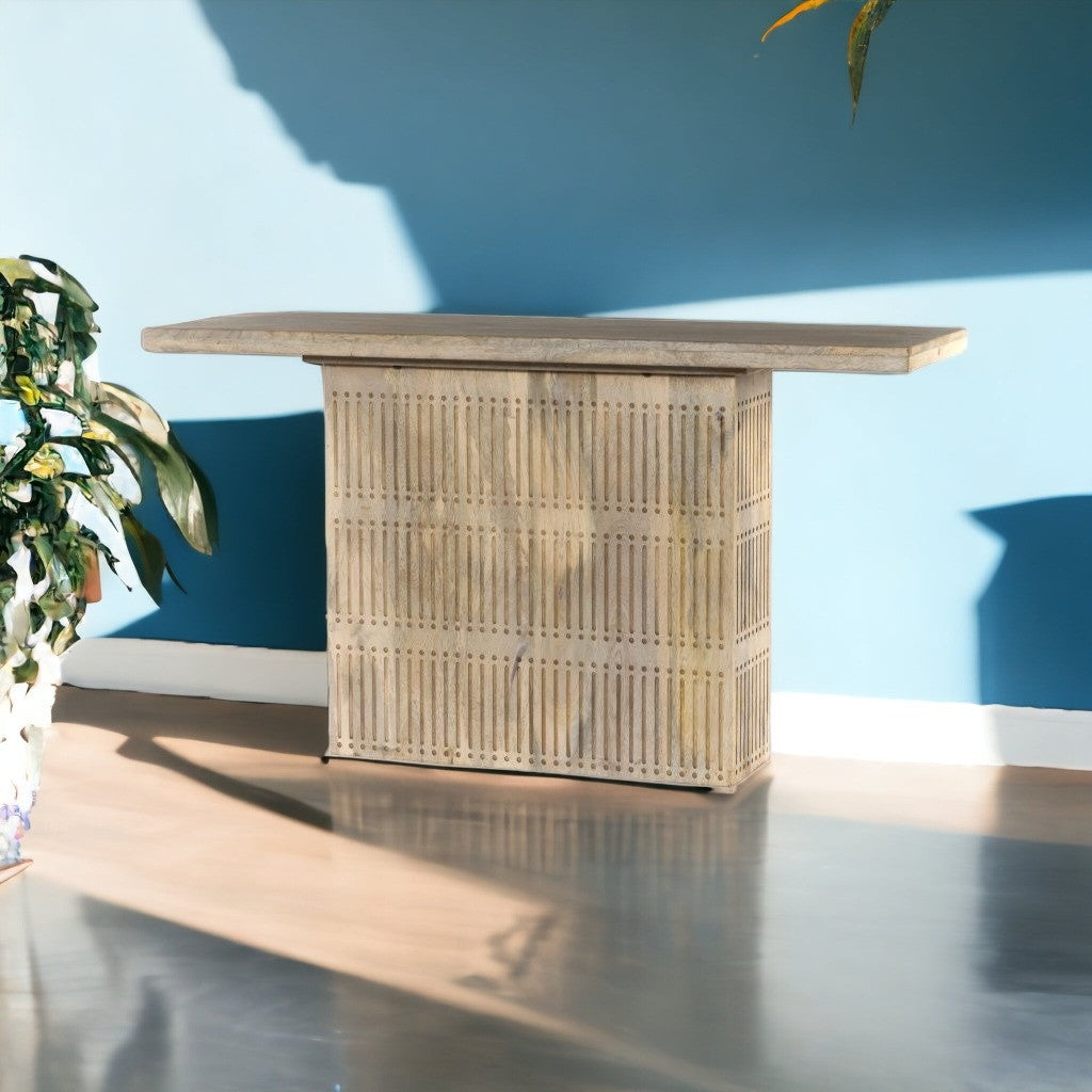 54" Ivory Solid Wood Distressed Pedestal Console Table