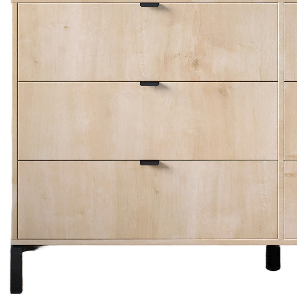59" Light Natural Manufactured Wood with Black Six Drawer Double Dresser