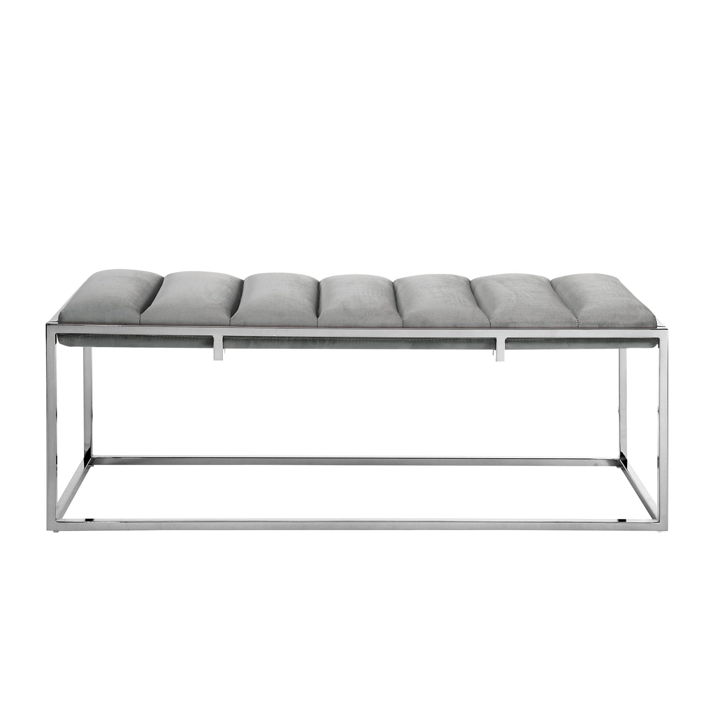 50" Gray And Silver Upholstered Velvet Bench
