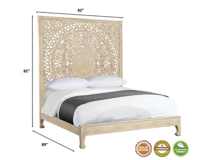 Solid Wood King White Carved Medallion Bed