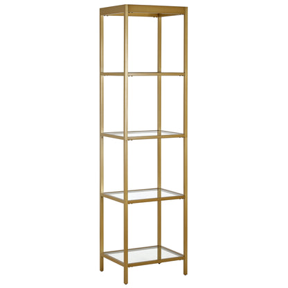 70" Gold Metal and Glass Four Tier Bookcase